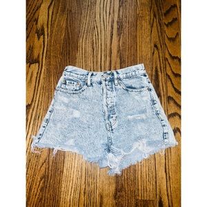 PACSUN Distressed Light Blue Denim Shorts Size 24